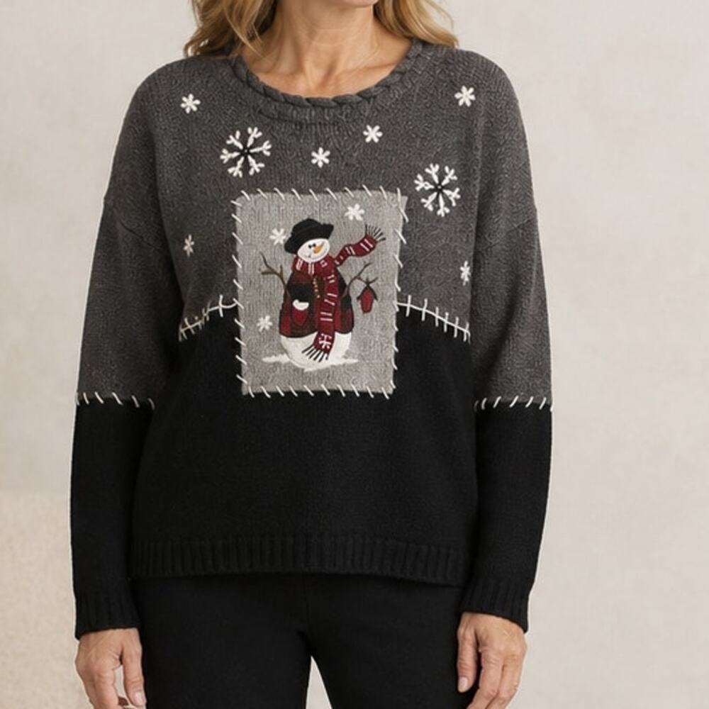 Timberlea Christmas Sweater Women Small Gray Snowman Snowflake Classic Pullover